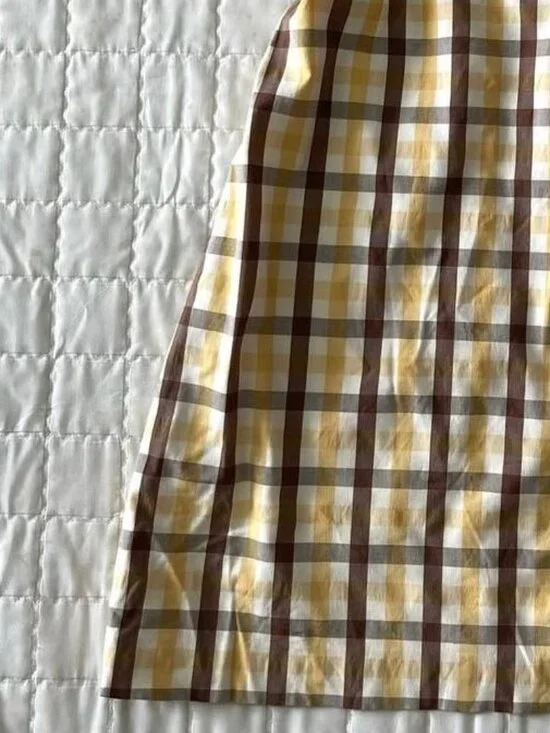 Yellow Brown Plaid Dress Sleeveless A-Line Vintage Style - Picture 4 of 5